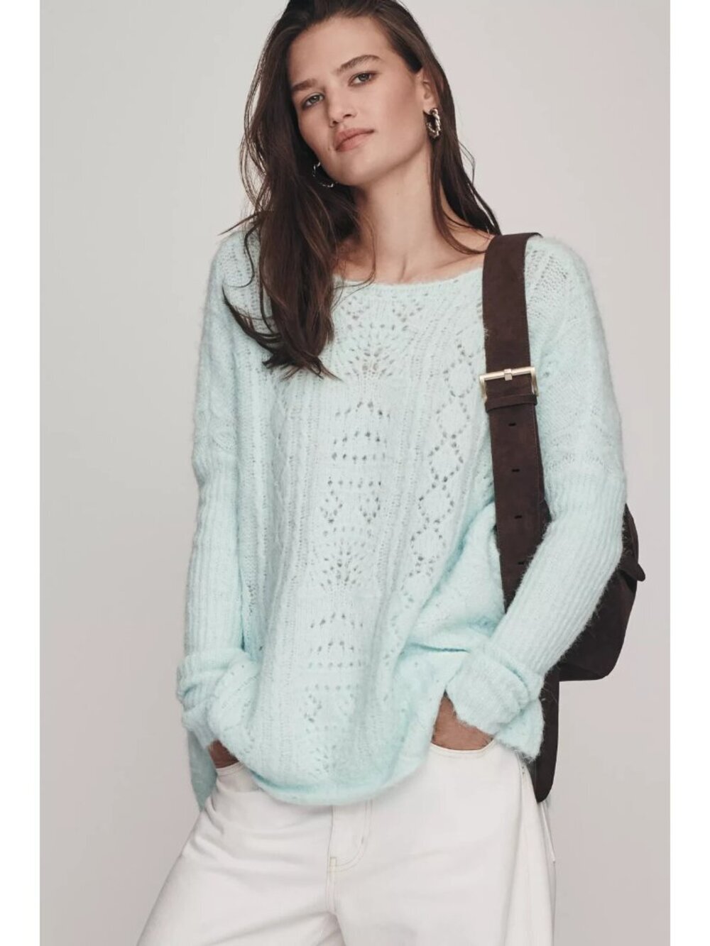 By Anthropologie Long-Sleeve  Sweater Turquoise Pastel Blue Oversized XL/XXL